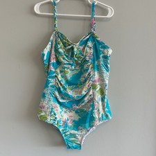 Lilly Pulitzer Girls One Piece Swimsuit Size 12 Blue Floral Resort Vacation