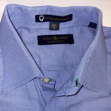 Tommy Hilfiger Men's Blue Gingham Dress Shirt 16 1/2 33 TLC The Lifetime Collar