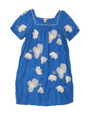 J. CREW Womens Oversized Sheath Dress UK 10 Small Blue Floral Linen DD56