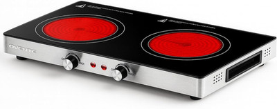 Infrared Ceramic Double Burner, 1800W Electric Countertop Hot Plate with Black C