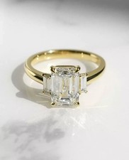 IGI Certified 3.50Ctw Emerald Cut Lab-Grown Diamond Trilogy Ring 14k Yellow Gold