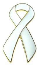 White Awareness Ribbon Pin Badge Bow Brooch