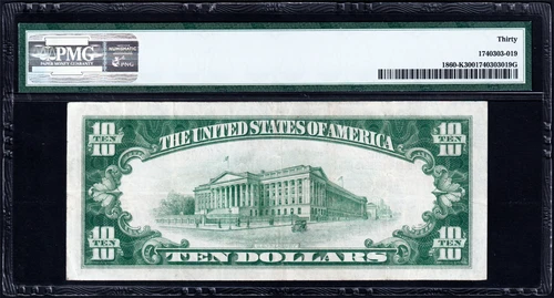 USPC FR#1860-K $10 1929 SMALL SIZE FRBN (BROWN SEAL) DALLAS PMG 30 VF - Picture 2 of 4