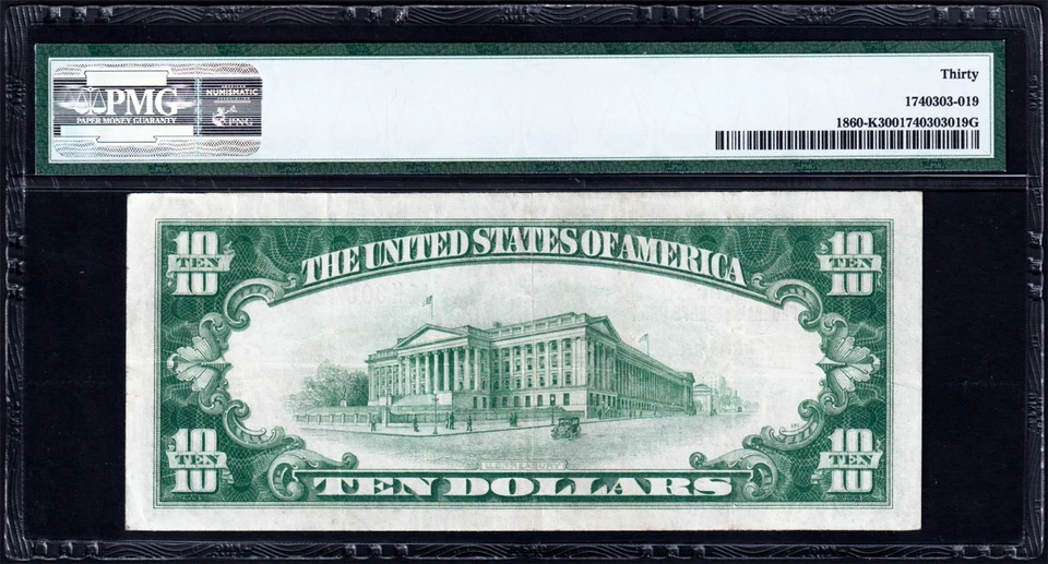 USPC FR#1860-K $10 1929 SMALL SIZE FRBN (BROWN SEAL) DALLAS PMG 30 VF - Image 2 of 4