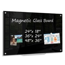 36  x 24  Black Dry Erase Board, Magnetic Tempered Glass Board