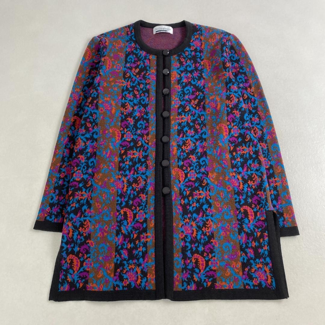 W3117 Cardigan Yves Saint Laurent senza colletto maglia motivo paisley all over 