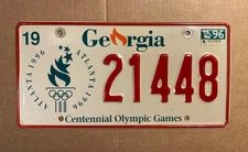 1996 Georgia license plate OLYMPIC GAMES Atlanta