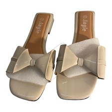 Womens Sandals Shoes Slippers Crystal Transparent White Trim Flat Holiday sz:10