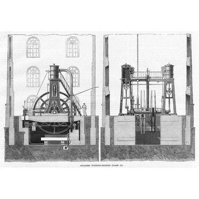 INGENIEURWESEN Zechenwickelmaschinen - antiker Druck 1867