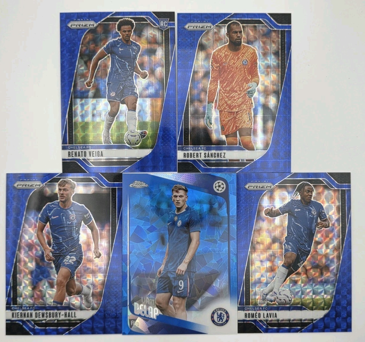2024-25 Panini Prizm Topps Chrome Chelsea FC Blue 5 Card Lot RC