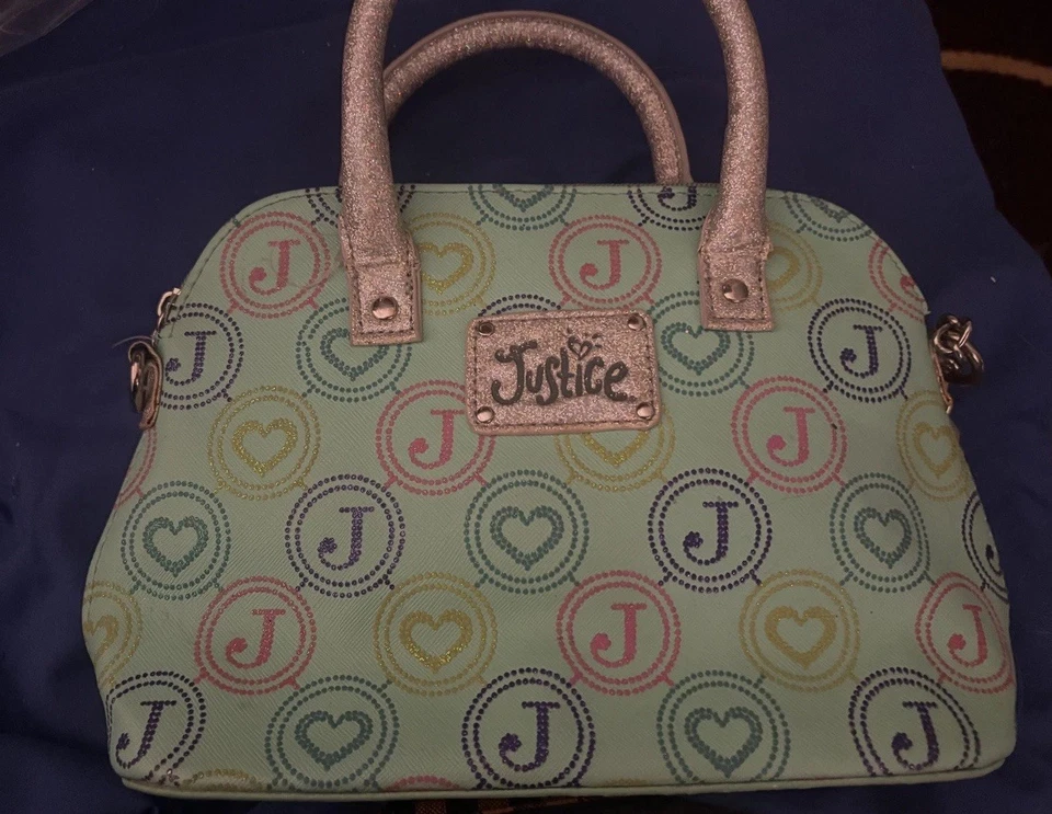 Justice Purse Girl’s w/ Hearts & Initial “J” Pocketbook Satchel Bag Mint Green - Image 2 of 4