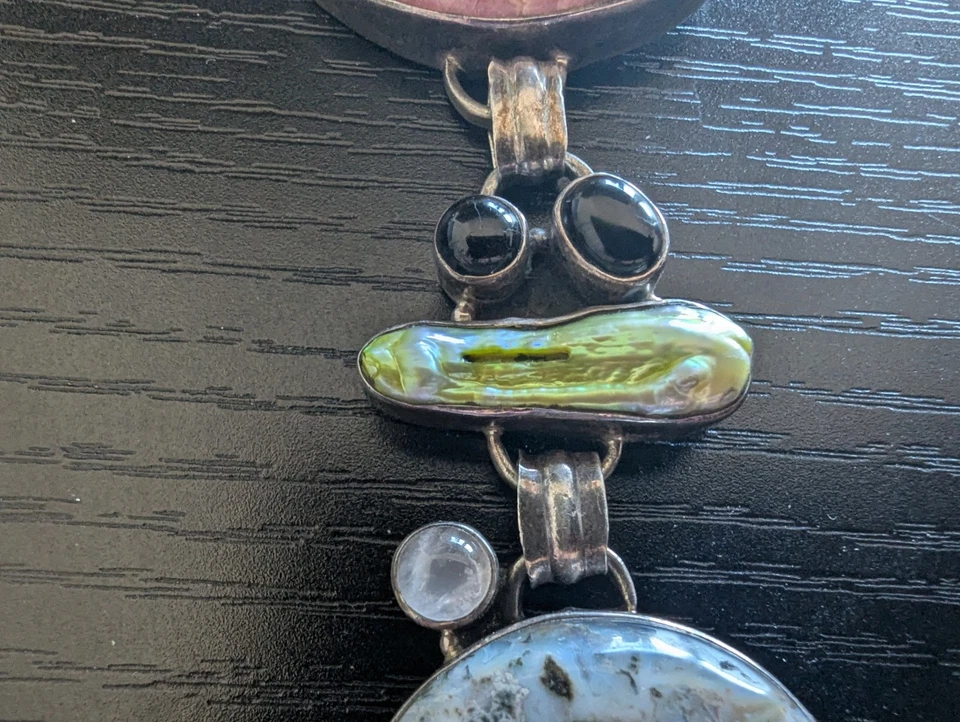 Lindas pedras naturais incluindo pulseira de corrente de elos de prata esterlina ametista  - Imagem 4 de 4