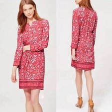 Ann Taylor LOFT Womens Size Small Multicolor Burnt Orange Red Floral Shirt Dress