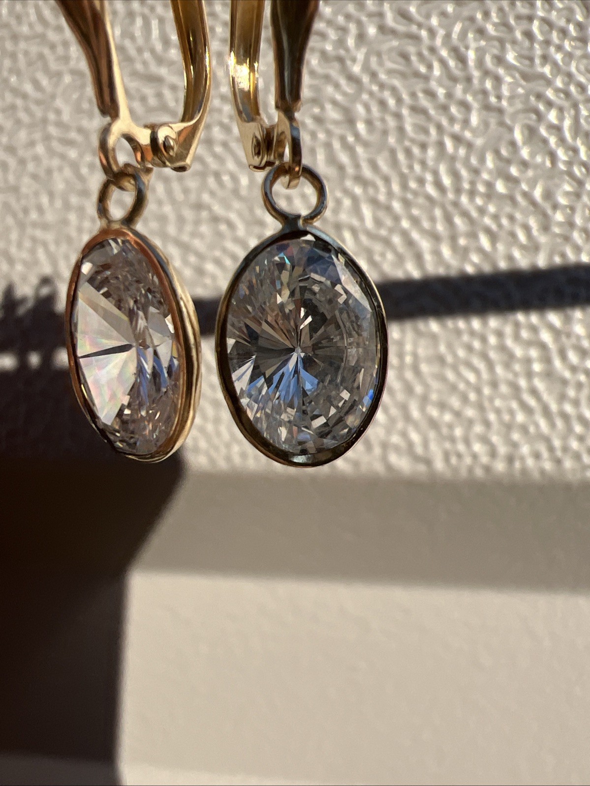 14K Solid Gold Earrings CZ Dangles Leverback Pier… - image 2