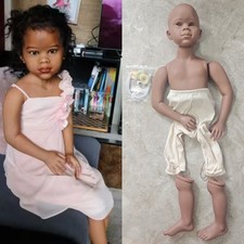 46in Dark Skin Toddler Baby Unpainted Reborn Doll Kits DIY Part with Eye Gift
