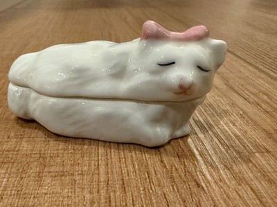 Vintage Bone China Cat Kitten Trinket Box 1986 Pia Made In The Philippines