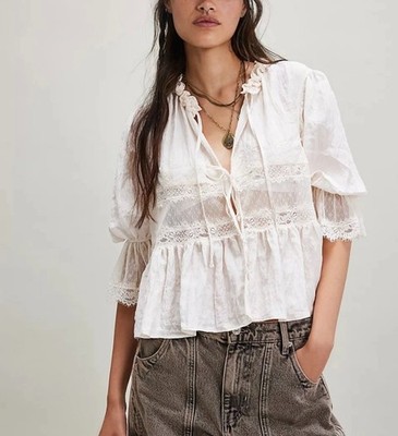 New Free People Forever Young   Lace Top - Cream - Medium NWT Ret $78