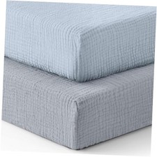 Muslin Crib Sheets for Girl Boy, Boho Crib Sheets 2 Pack Light Blue  Grey