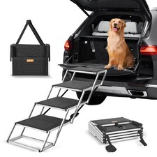 4-Step 250lb Folding Aluminum Pet Stairs for Cars  Small Animals