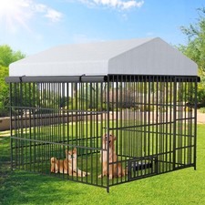 Outside Dog Kenne with Roof, Outdoor Dog Kennel with 3 Sides Sun-Proof Cover,...