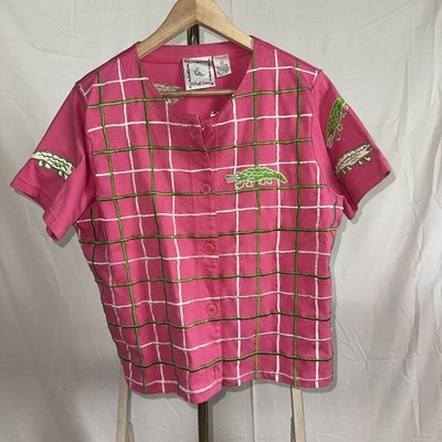 Vintage Michael Simon Lite Pink Alligator Short Sleeve Cardigan Top NWT Sz Large