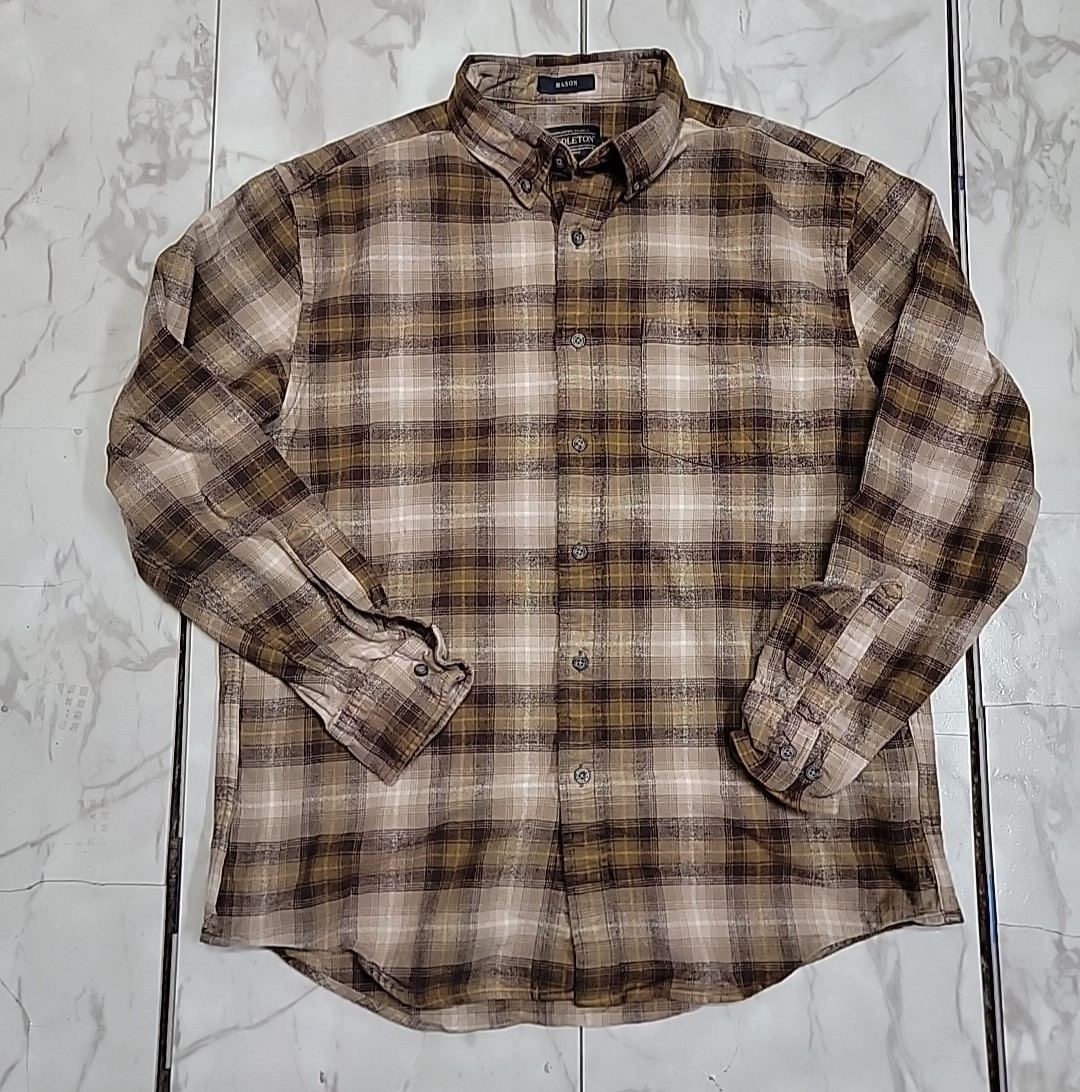 Pendleton Mason Checkboard Brown Long-Sleeve Cott… - image 1