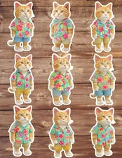 Vacation Kitty Die Cut Vinyl Stickers Set Scrapbooking Laptop Water Bottle