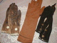 3 PAIRS Ladies Vintage gloves 2 Leather w/Buttons, Size Small
