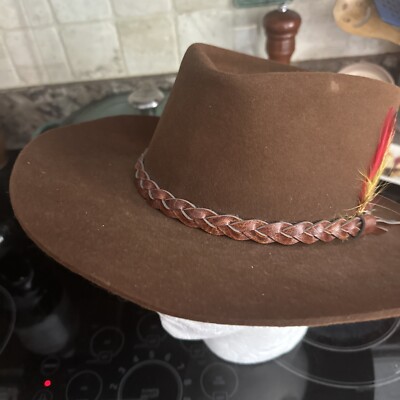 Vintage Stetson 3X Beaver Cowboy Hat Brown Long Oval 7 3/8 Feather