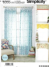Simplicity #8355 Patty Martin Designs Window Curtains W 39 1/2”x L 63’ Valances
