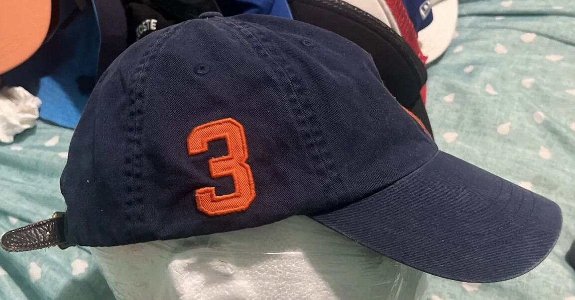 Cappello Polo Ralph Lauren Big Pony MCMLXVII in pelle strapback blu arancione ottime condizioni #3