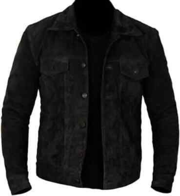 Top Neu Herren Schwarz Wildleder Jacke Weiches Lammleder Freizeit Slim Fit Jacke