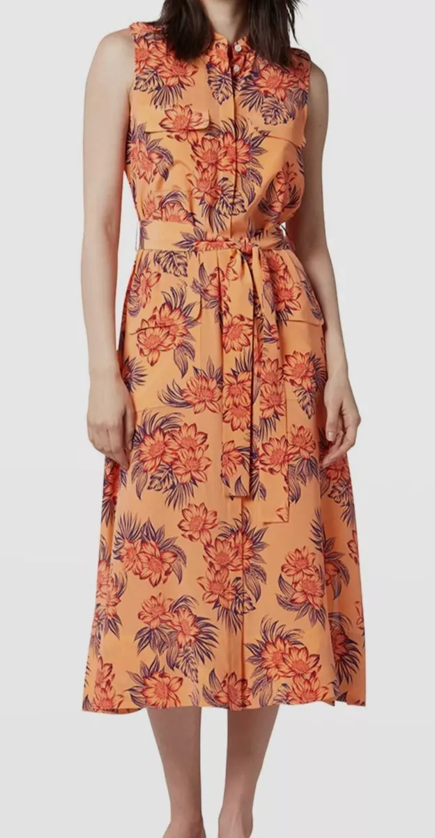 525 Equipment Women Orange Silk Floral Illumina Belted Waist