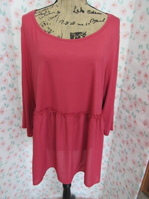 EVRI, WOMEN'S NEW ALLURE RED RAYON BL 3/4 SLEEVED BLOUSE W/RUFFLE, SIZE 1X