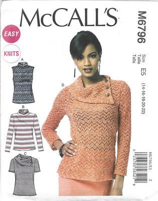 Plus Size McCall's Easy Knits Pattern #M6796-Misses Tops  14-22  Fall/Winter