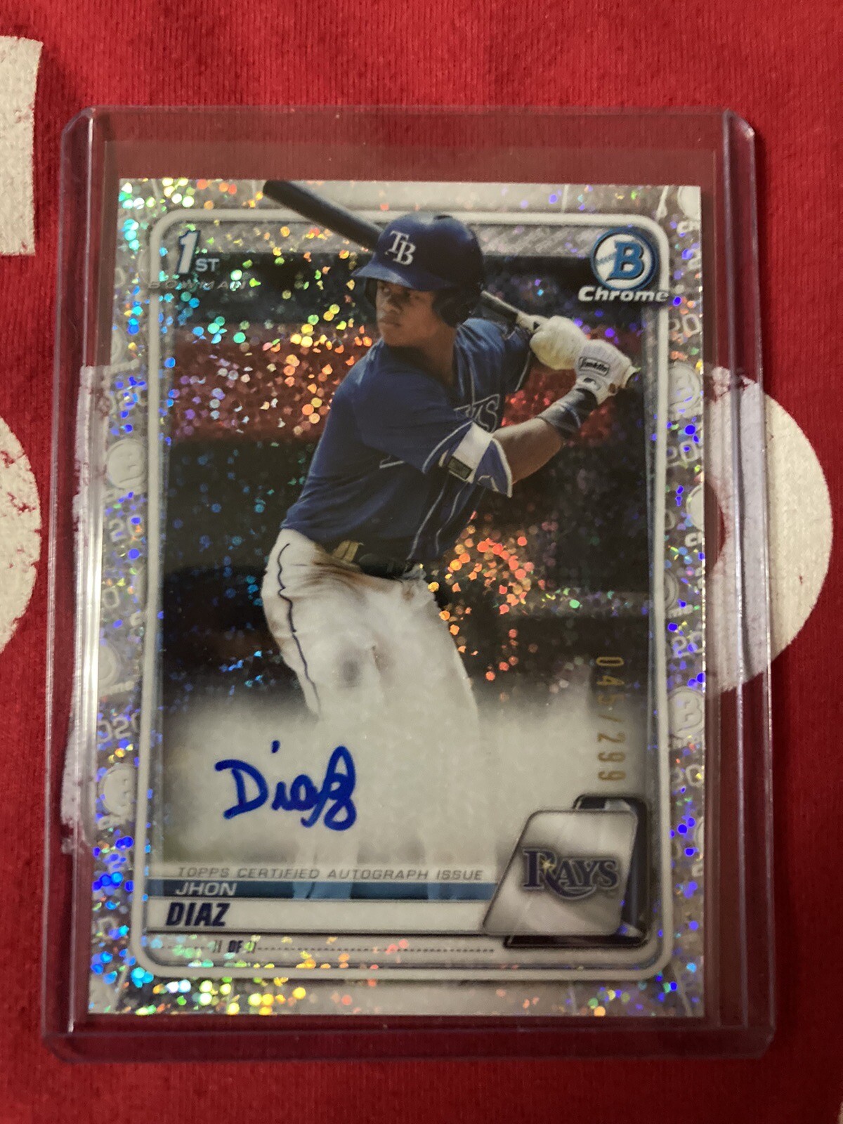 2020 Bowman Chrome AUTO Speckle Refractor #145/299 Jhon Diaz #CPA-JDI mint Rays