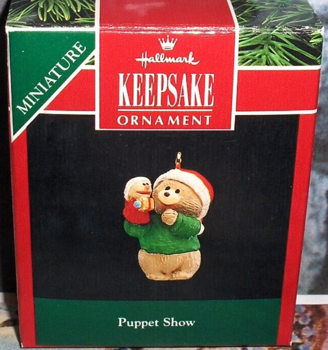 Puppet Show`1992`Miniature,Bear And His Hand Puppet Friend-Hallmark Ornament