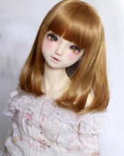 1/4 7-8 18-20cm Bjd Doll Mid-Long Wig Hair Light Golden Auburn Soft Amber Brown
