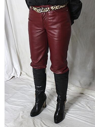 Damskie skórzane spodnie Jeansy Czerwone bordowe Tommy Hilfiger Rozmiar 2 Vintage lata 80. 90. rzadkie - Zdjęcie 1 z 20