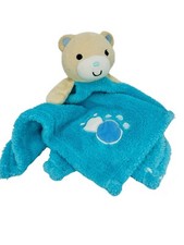 Baby Gear Aqua Blue Teddy Bear Paw Print Plush Lovey Security Blanket Toy 2014