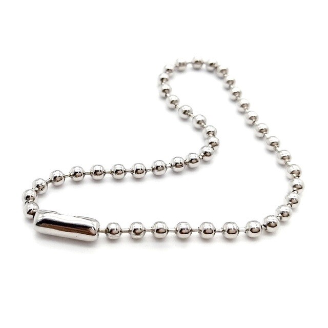 2Pcs 24" Men stainless steel Silver 2mm ball beads necklace chain link Dog Tag