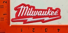 Milwaukee Tools Red Embroidered Iron-On Patch – Power Tool Logo Badge for Jacket