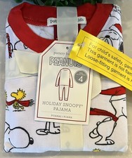 Pottery Barn Kids Snoopy Peanuts Holiday Christmas Pajamas Size 4  Santa  NWT