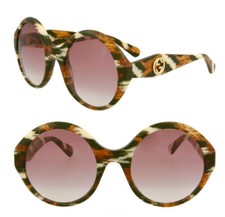 GUCCI Oversized 54MM Round Striped Havana With Red Gradient Lens Sunglasses 390