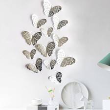 12 pcs 3d silver butterfly wall decor, party, wedding, diy