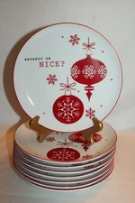 NEW! MACY'S THE CELLAR Red Christmas Ornaments Porcelain 9" Plates Set of 8