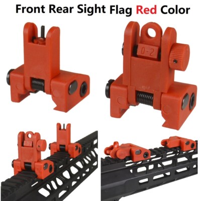 Front Rear Flip Up Rapid Transition Backup Iron Sight Polymer Flag Red