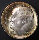 1964 D ROOSEVELT  DIME-FRESH FROM AN OLD COLLECTION-RAINBOW TONED! LOT AA-5062