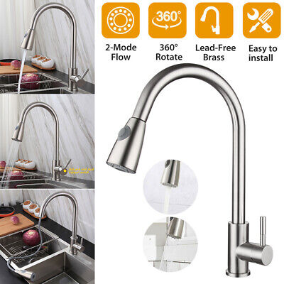 Stainless Steel Kitchen Faucet Pull Out Sprayer Single Handle Mixer Sink Tap USA 