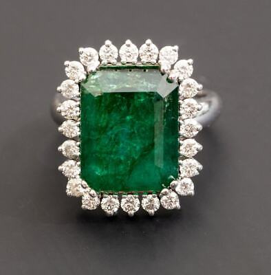 925 Sterling Silver Natural Octagon Cut 10 ct Colombien Emerald Gemstone AD Ring